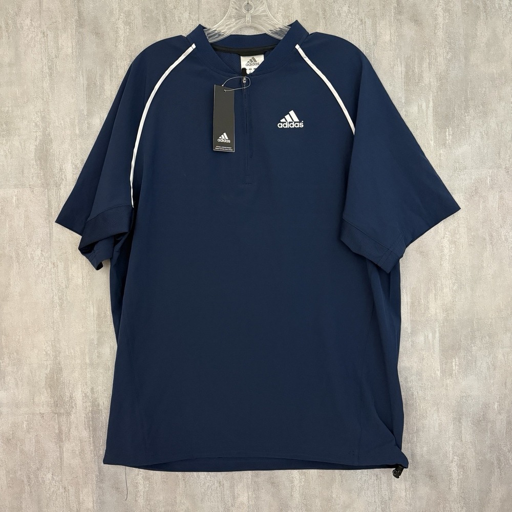 Adidas Jacket Mens Small Triple Stripe Short Sleeve Batting Windbreaker Blue